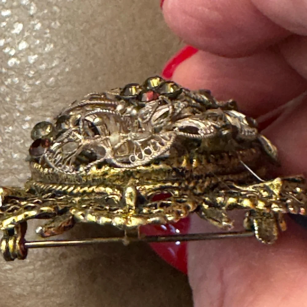 Very rare VTG estate filigree collage brooch/pendant w/rhinestones